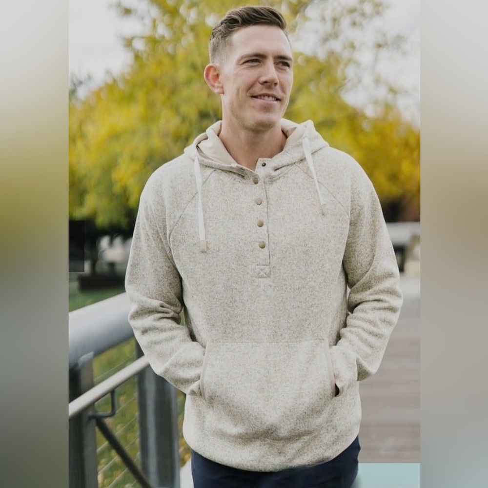 ❌SOLD OFF SITE Men's Sand Melange 1/4 Button Pocket Hoodie